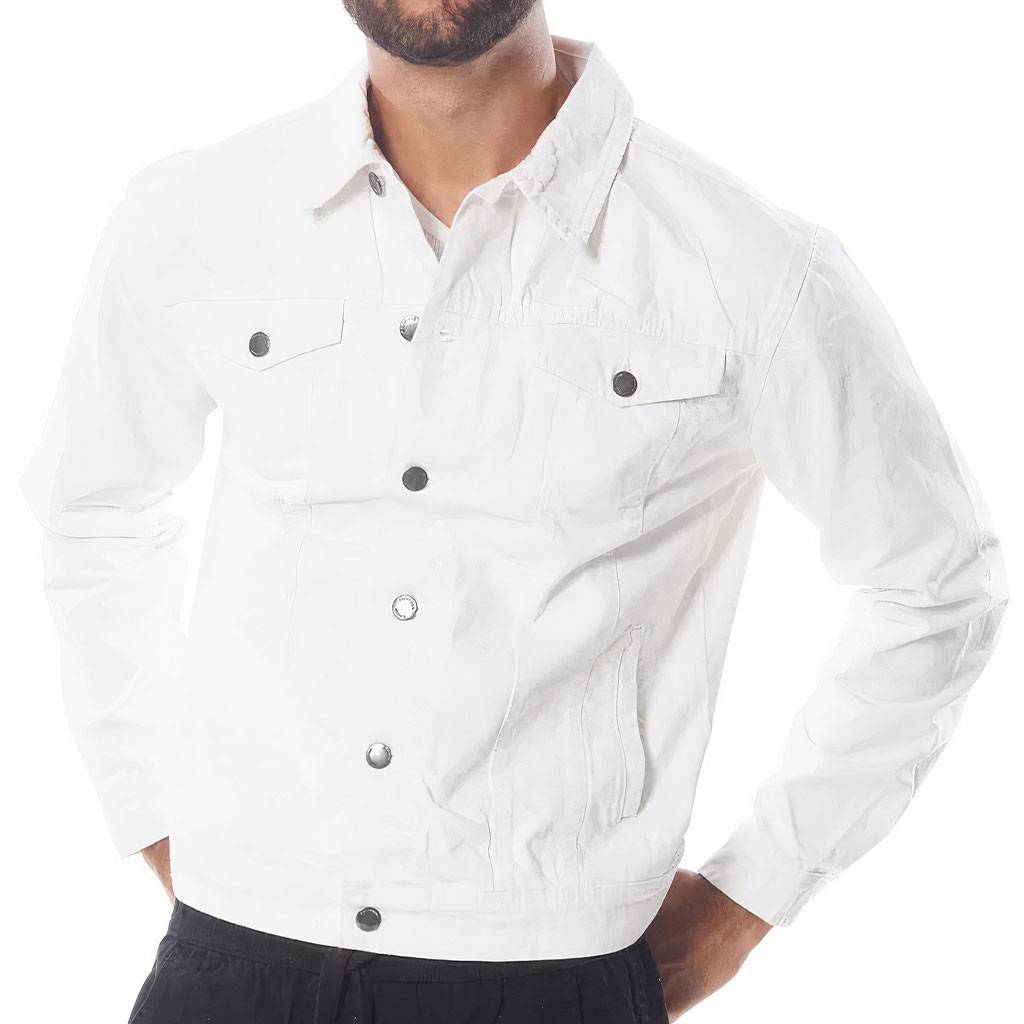 Wake Up With Determination Men's White Denim Jacket - Best Design Denim Jacket for Men - Printed Denim Jacket Best Sellers Men's Denim Color : White 