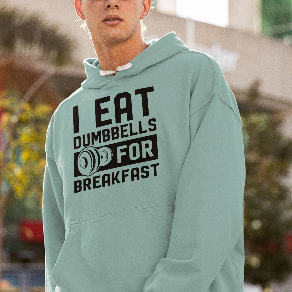 I Eat Dumbbells for Breakfast Sponge Fleece Hoodie - Gift for Men - Funny Weightlift Gift Ideas Hoodies Men's Hoodies & Sweatshirts Color : Black|Dusty Blue|Tan|White 