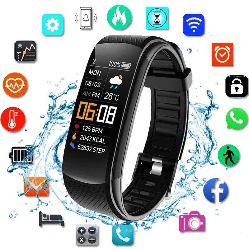 2023 Waterproof Fitness Smart Watch with Heart Rate & Weather Display Exercise & Fitness Color : Black|White|Red|Blue|Pink|Purple|Deep Purple 
