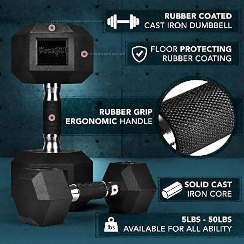 35lb Hex Dumbbell with Rubber Grip Exercise & Fitness  
