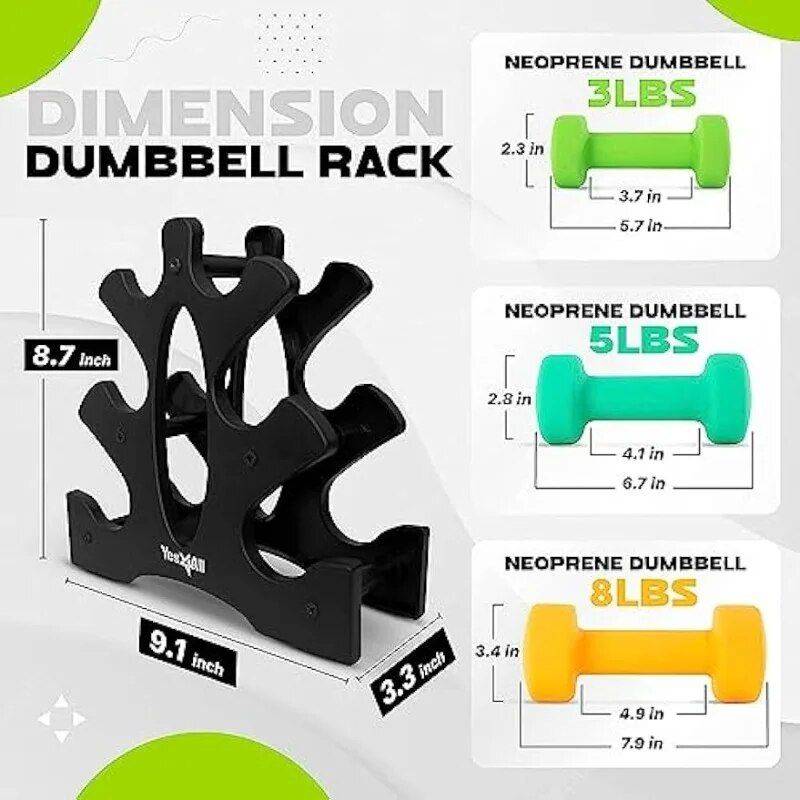 Colorful Neoprene Coated Dumbbell Set with Rack Exercise & Fitness  