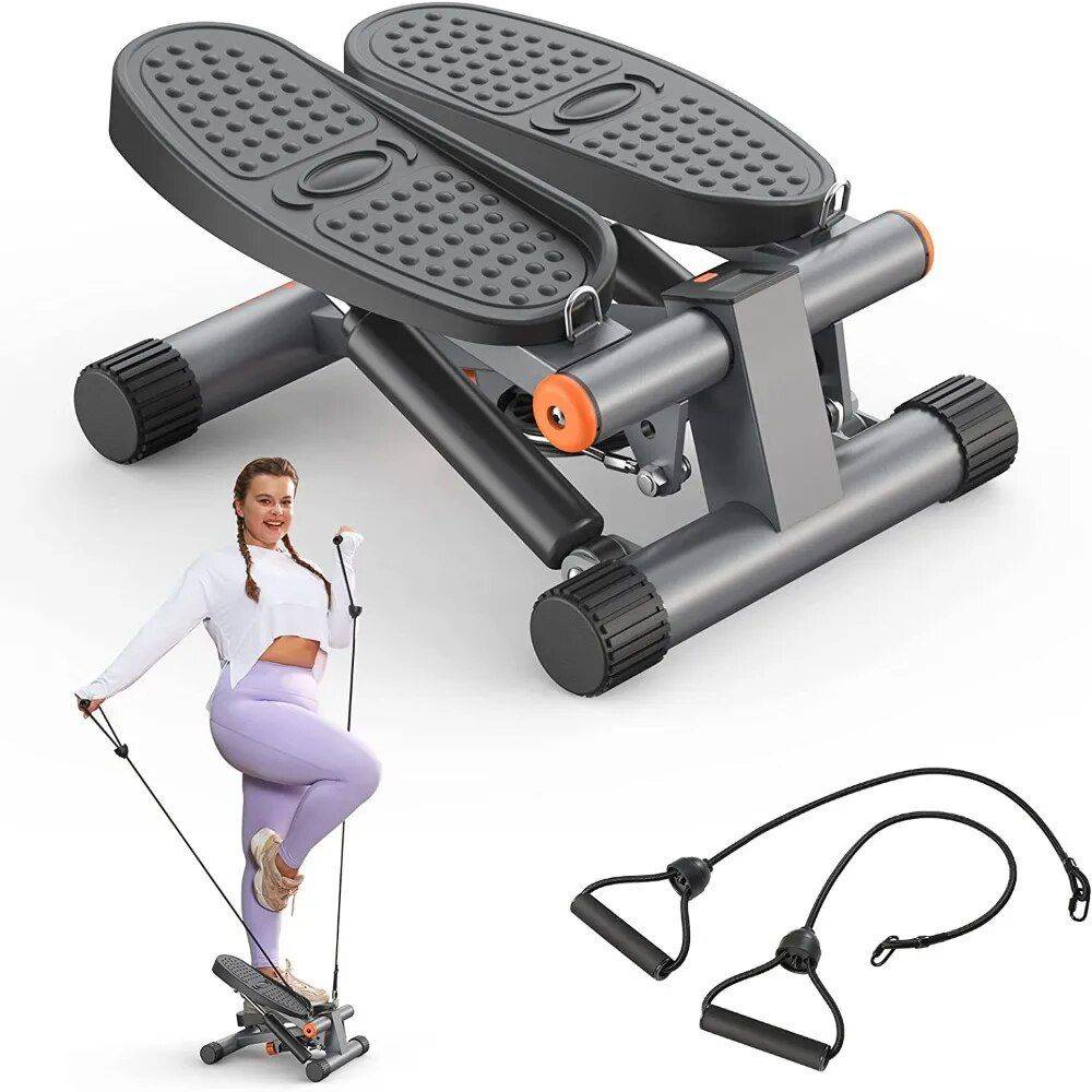 Compact High-Capacity Mini Stair Stepper with Resistance Bands for Core Cardio Training Exercise & Fitness Color : Gray 