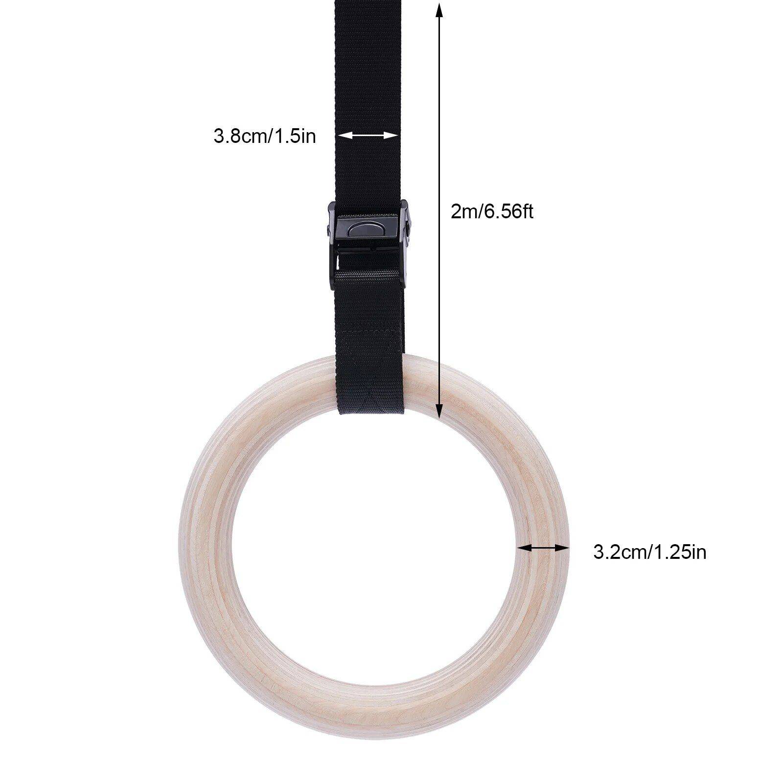 Double Circle Wood Gymnastics Rings with Quick Adjust Straps Exercise & Fitness Color : Black 