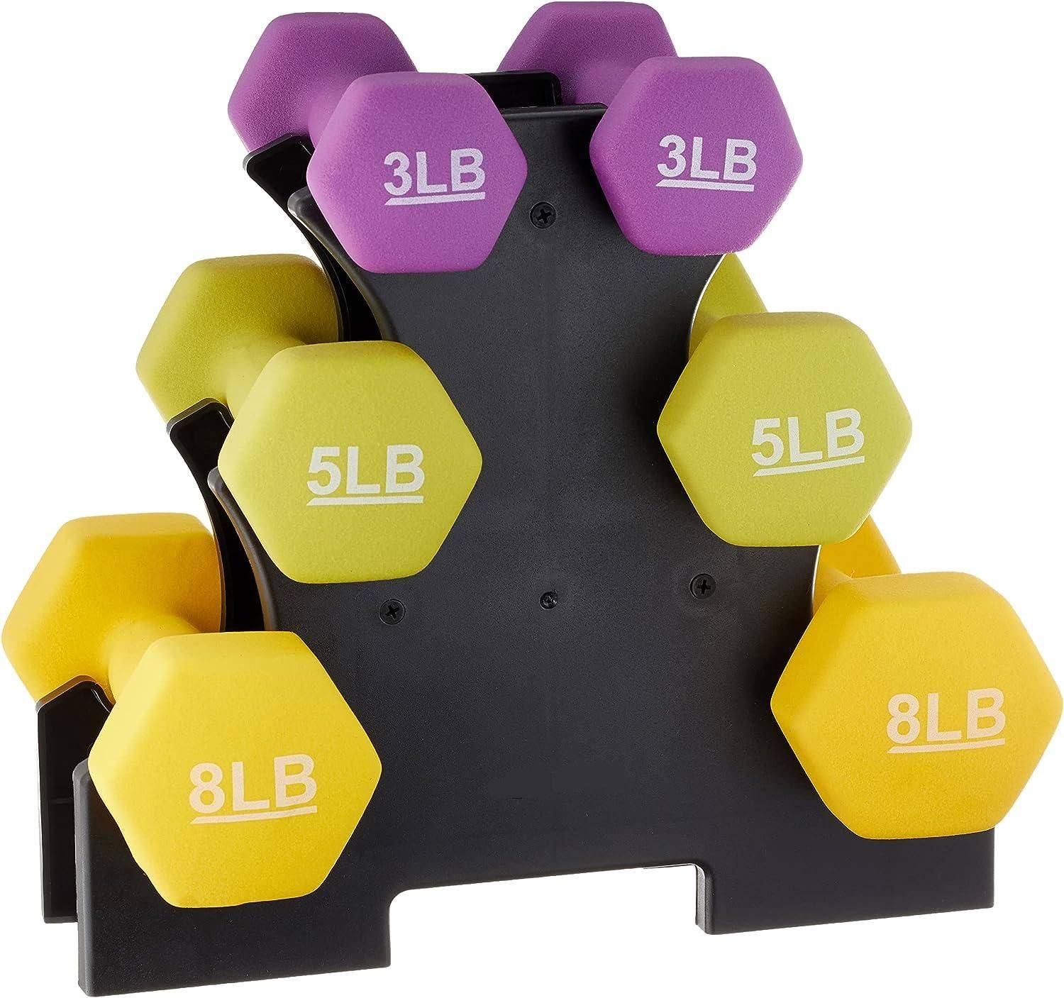 Neoprene Workout Dumbbell Set - 32-Pounds Total with Weight Rack Exercise & Fitness  