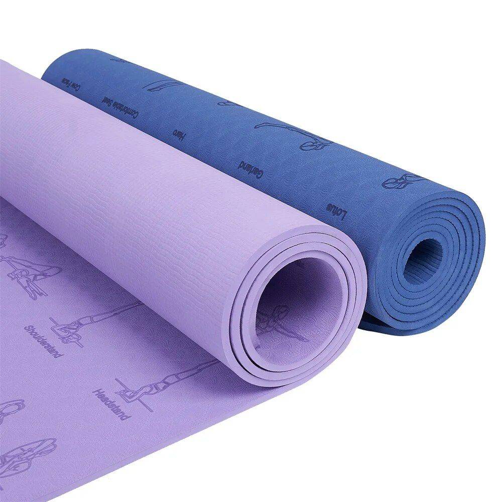 Premium Comfort & Anti-Skid Yoga Mat - 183x61cm, 6mm Thick, Eco-Friendly TPE, Ideal for Beginners Yoga Color : Purple|Blue 
