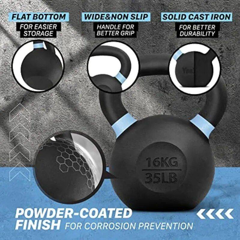 Premium Powder Coated Kettlebell - 16KG/35LB Exercise & Fitness  